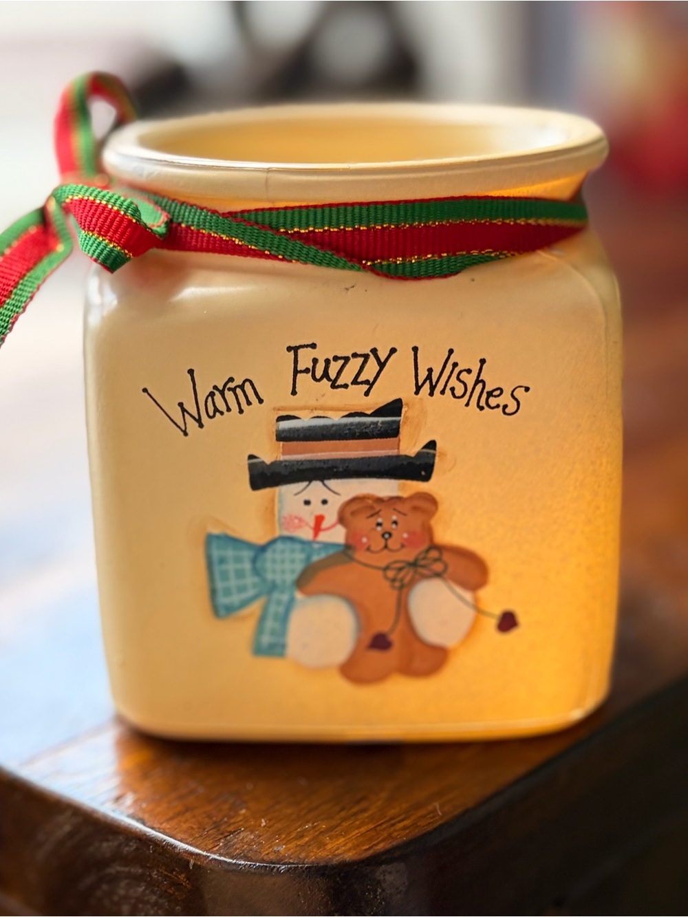 Vintage New In Box Ceramic Warm Fuzzy Wishes Scented Jar Candle - Picture 4 of 6